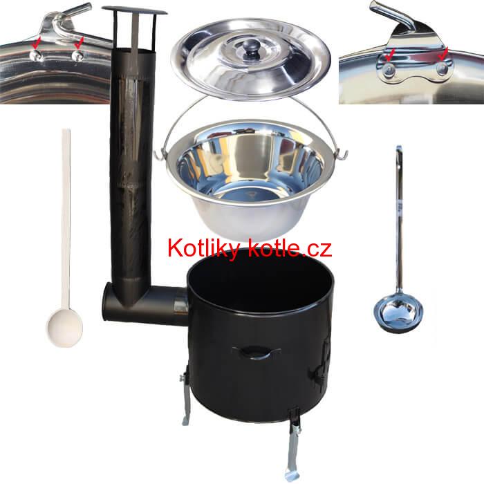 Nerezový kotlík 15 L s nýty + smaltovaná kotlina 36 CLASSIC