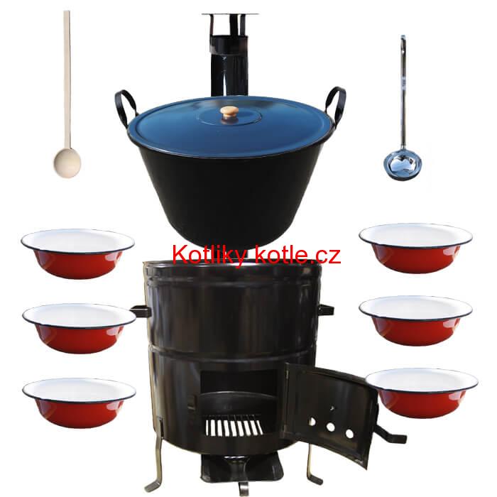 Smaltovaný kotel 60 L + smaltované talíře BIG PARTY