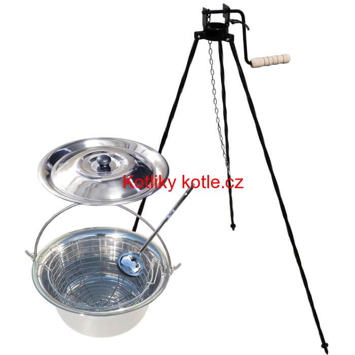 Nerezový kotlík 20 L (1,2 mm) + drátěný koš + stojan s kladkou VAR