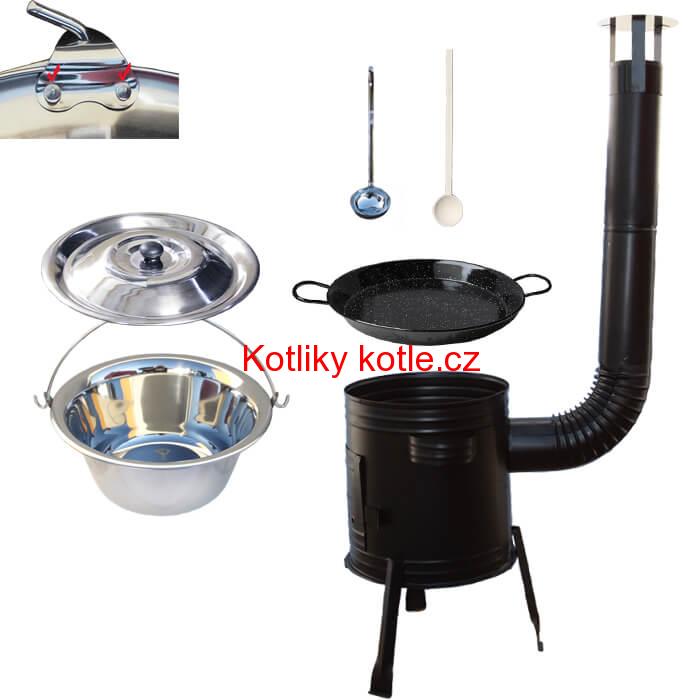 Paella smaltovaná pánev 38 cm s nerezovým kotlíkem 15 L (0,8 mm) a kotlinou