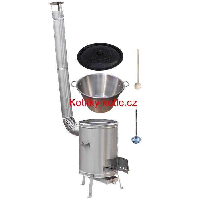 Nerezový kotel 40 L (1,2 mm) + nerezová kotlina 45 cm + vařečka LUX