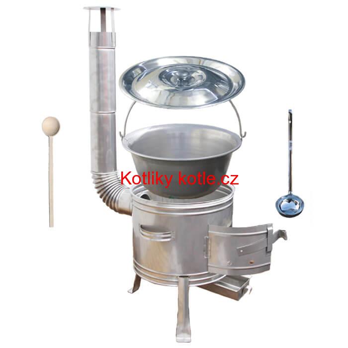 Železný kotlík 30 L (0,75 mm) + nerezová kotlina 45 cm + vařečka a naběračka TOPLUX