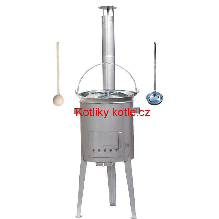 Železný kotlík 30 L (0,75 mm) + nerezová kotlina 45 cm LUXUS