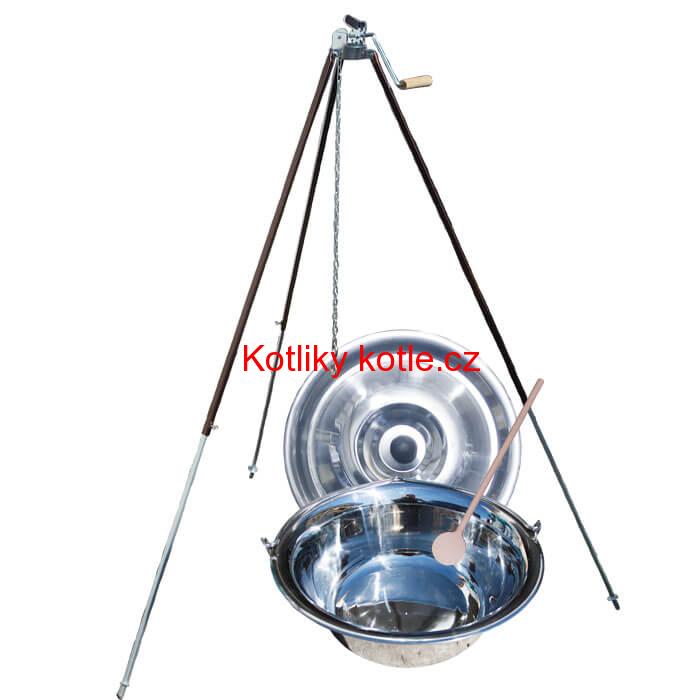 Nerezový kotlík 15 L (1,2 mm) + teleskopická trojnožka s pojistnou kladkou + poklice