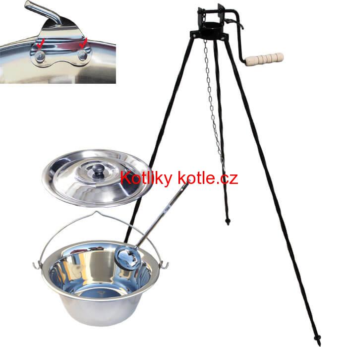 Nerezový kotlík 20 L (0,8 mm) s nýty + stojan s kladkou VAR