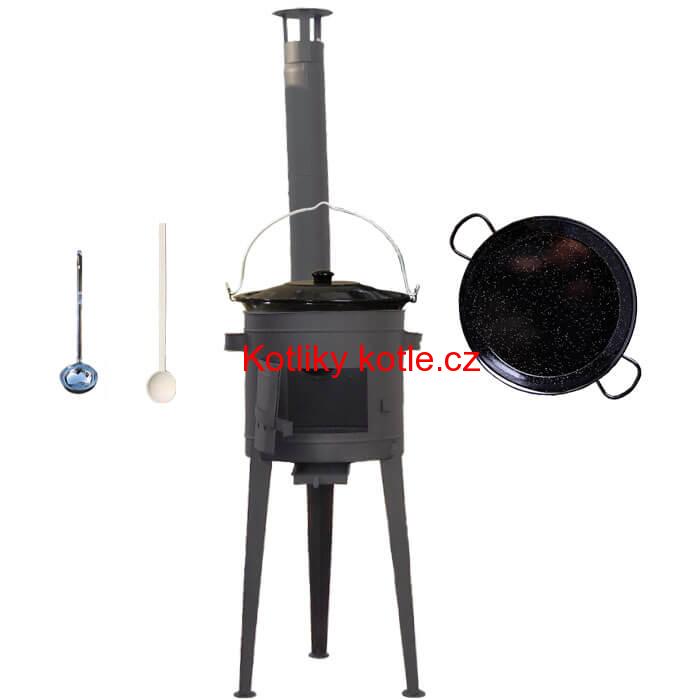 Smaltovaný kotlík 20 L (1,2 mm) + Paella smaltovaná pánev 46 cm + žáruvzdorná vysoká kotlina 42 PLUS 600