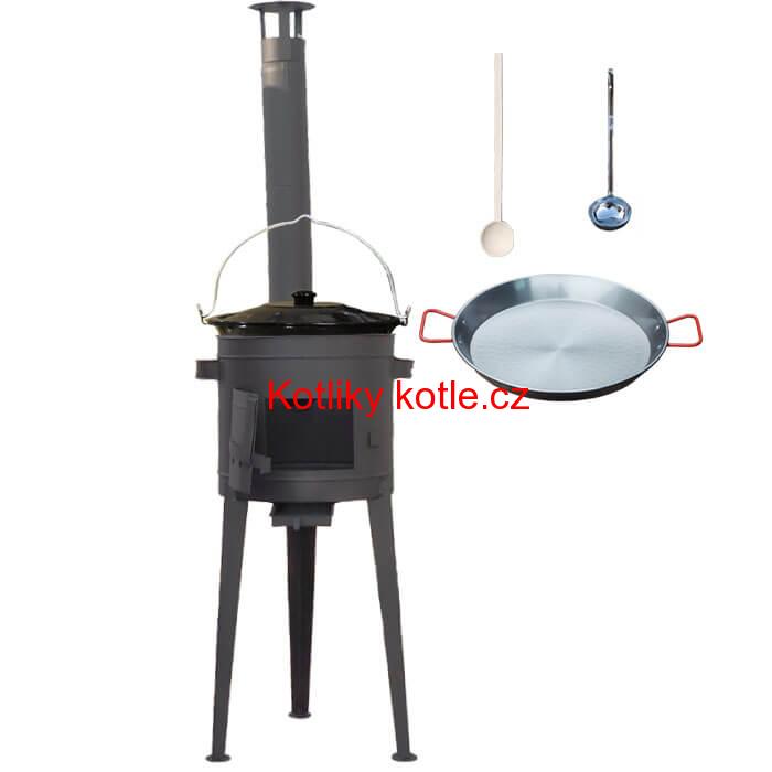 Smaltovaný kotlík 20 L (1,2 mm) + Paella ocelová pánev 46 cm + žáruvzdorná vysoká kotlina 42 PLUS 600