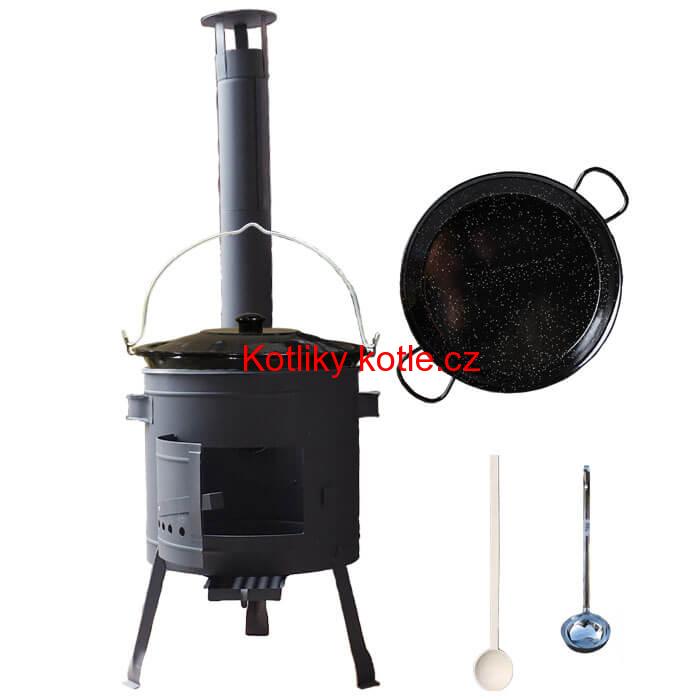 Smaltovaný kotlík 20 L + Paella smaltovaná pánev 46 cm + žáruvzdorná nízká kotlina 42 PLUS 600