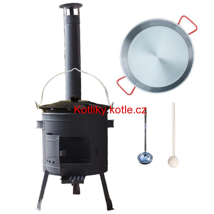 Smaltovaný kotlík 16 L + Paella ocelová pánev 42 cm + žáruvzdorná nízká kotlina 39 PLUS 600