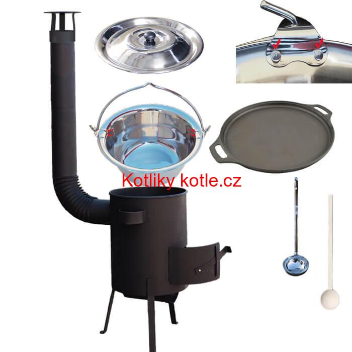 Nerezový kotlík 20 L (0,8 mm) + Litinová pánev 43 cm + žáruvzdorná kotlina 42 PLUS 600 4 MM