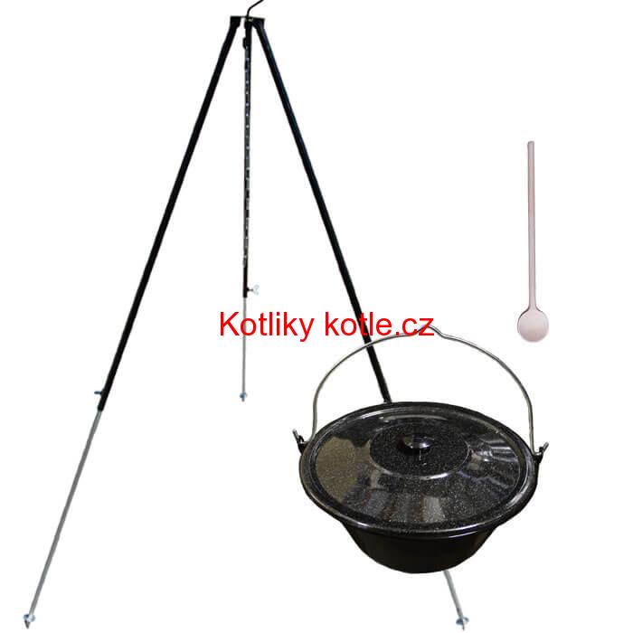 Smaltovaný kotlík 30 L + poklice + teleskopicka trojnožka 1,7 m