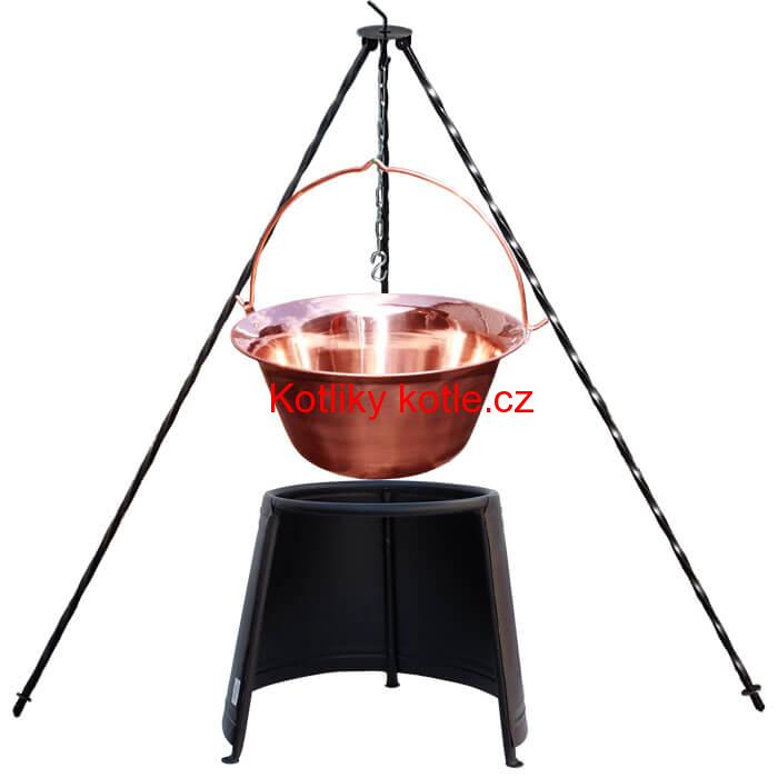 Měděný kotlík 14 L (1,2 mm) + chránič plamene 37 cm + trojnožka 1,2 m