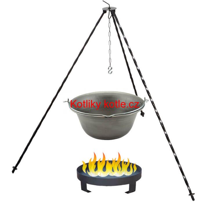 Železný kotlík 14 L (0,75 mm) + trojnožka 1,2 m + ohniště 36 cm