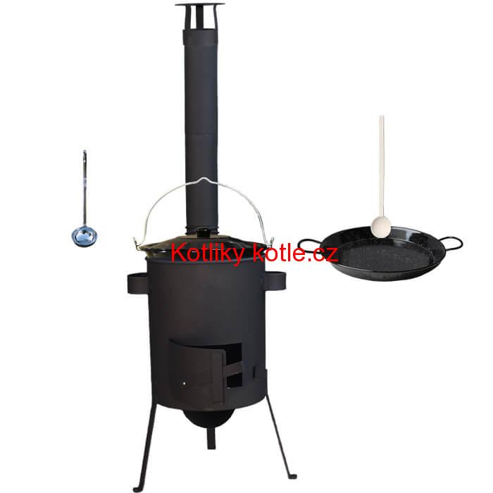 Smaltovaný kotlík 13 L + Paella pánev 38 cm + žáruvzdorná kotlina 36 PLUS 600 4 MM