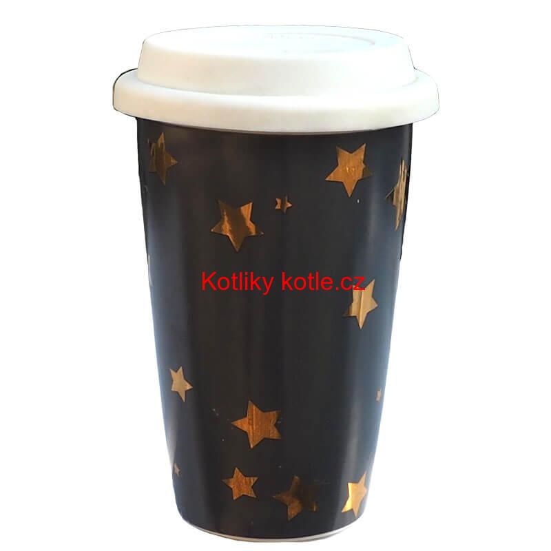 Keramický hrnek s víčkem - hnědý VÁNOCE