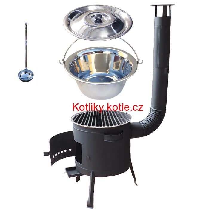 Nerezový kotlík 22 L (0,8 mm) INOX + Nerezový rošt 45 cm + nízká žáruvzdorná kotlina 42 cm PLUS 600