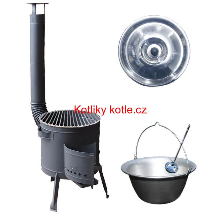 Nerezový kotlík 20 L (1,5 mm) + Nerezový rošt 45 cm + nízká žáruvzdorná kotlina 42 cm PLUS 600