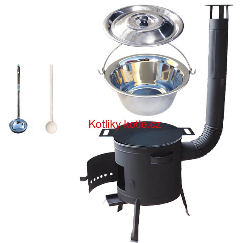 Nerezový kotlík 20 L (1,2 mm) INOX + železná pánev 44 cm UNI + kotlina 42 cm PLUS 600