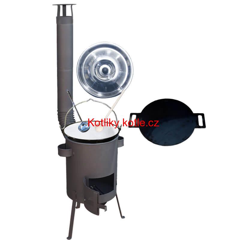 Smaltovaný kotlík 13 L + železná pánev 38 cm UNI + žáruvzdorná kotlina kotlina 36 cm PLUS 600 4 MM