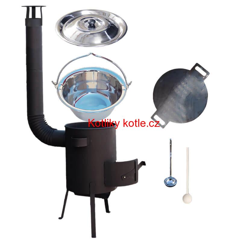 Nerezový kotlík 15 L (1,2 mm) + železná pánev 38 cm UNI + žáruvzdorná kotlina 36 cm PLUS 600 4 MM