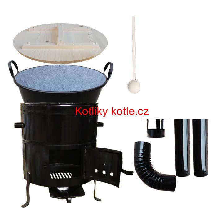 Zabijačkový smaltovaný kotel 100 L + kovová kotlina 60 cm + vařečka