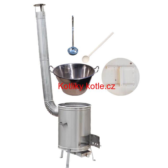 Zabijačkový nerezový kotel 100 L + nerezová kotlina 60 cm + vařečka a naběračka