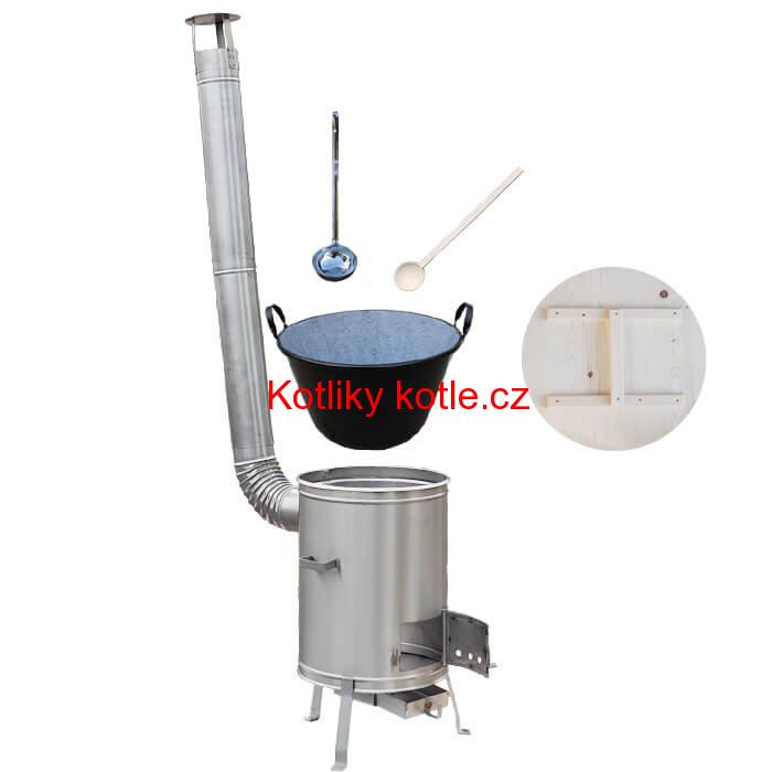 Zabijačkový smaltovaný kotel 100 L + nerezová kotlina 60 cm + vařečka a naběračka