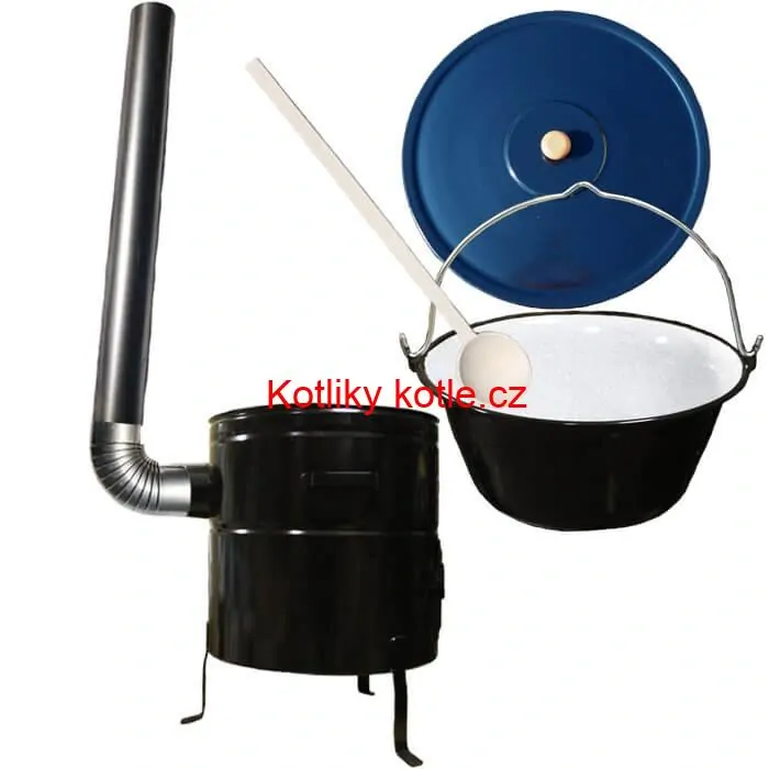 Smaltovaný kotlík 40 L (1,2 mm) + kovová kotlina 50 CLASSIC (KOV) + kouřovod Max Party