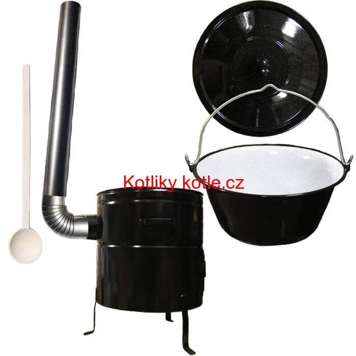 Smaltovaný kotlík 50 L (1,2 mm) + kovová kotlina 50 CLASSIC (KOV) + kouřovod Max Party