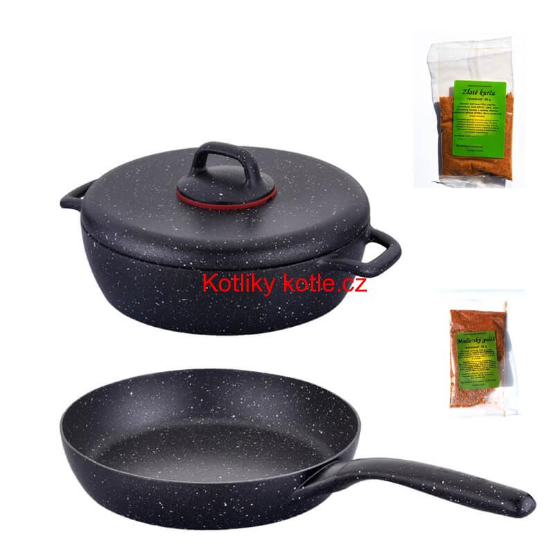 Hrnec s poklicí + pánev + pepř Classic Plus Volkanit