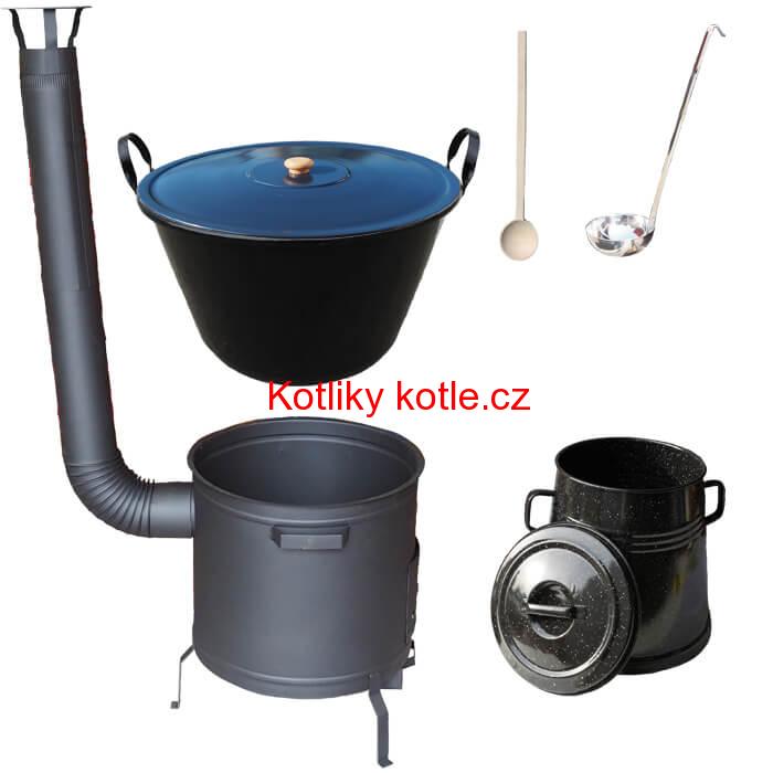 Smaltovaný kotel 80 L + žáruvzdorná kotlina 60 cm PLUS 600 + Nádoba na sádlo 10 L