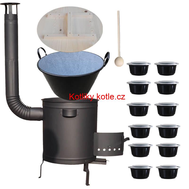 Smaltovaný kotel 100 L + silná kovová kotlina 60 cm (1,5 mm) STRONG PLUS 600 + misky 12 ks