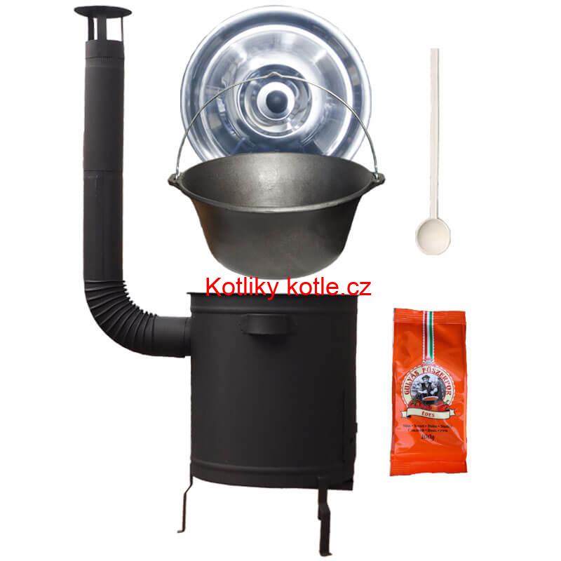 Litinový kotlík 16 L + silnostěnná kotlina 36 cm (1,5 mm) STRONG + žáruvzdorná barva Plus 600