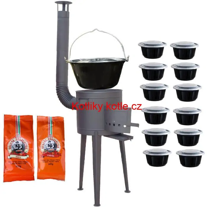 Smaltovaný kotlík 22 L (1,2 mm) + vysoká žáruvzdorná kotlina 42 cm PLUS 600 + misky 12 ks + 2 x pepř na guláš 100 g