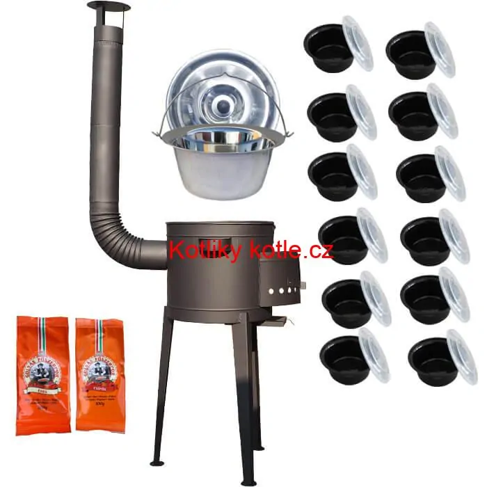 Nerezový kotlík 22 L (0,8 mm) INOX + vysoká žáruvzdorná kotlina 42 cm PLUS 600 + misky 12 ks + 2 x pepř na guláš 100 g