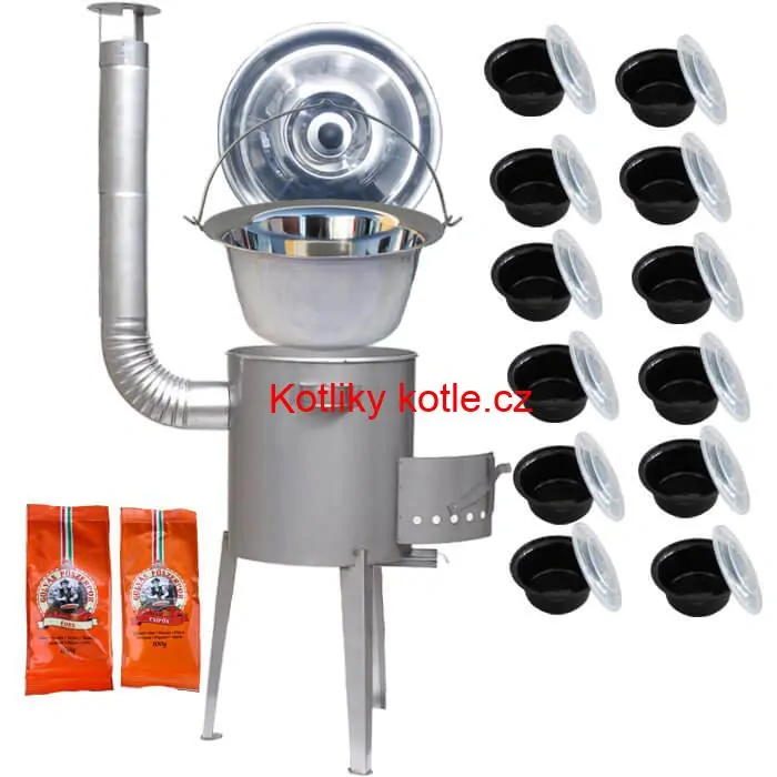 Nerezový kotlík 22 L (0,8 mm) INOX + nerezová kotlina 42 cm LUXUS + misky 12 ks + 2 x pepř na guláš 100 g
