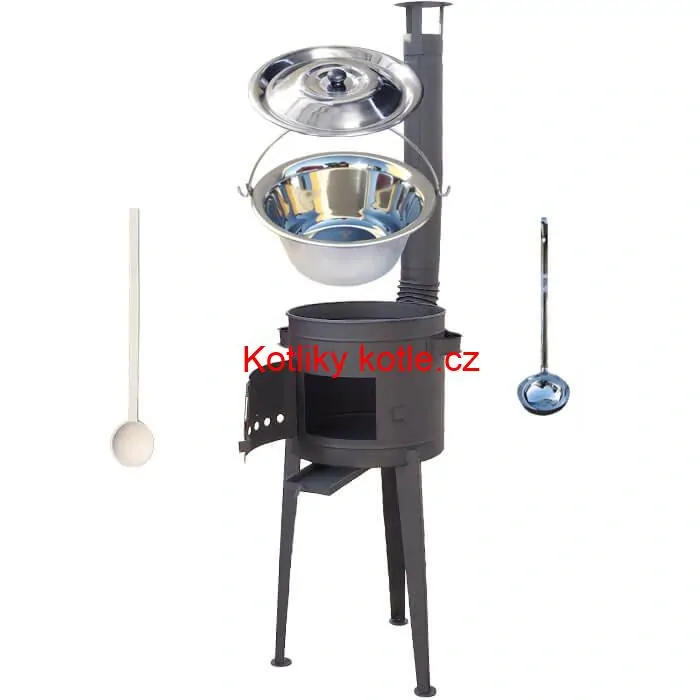 Nerezový kotlík 20 L (1,2 mm) INOX + vysoká žáruvzdorná kotlina (1,5 mm) HODO 42 cm PLUS 600 + vařečka + naběračka