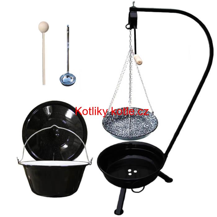 Smaltovaný kotlík 10 L (1,2 mm) + smaltovaná pánev + přenosné ohniště