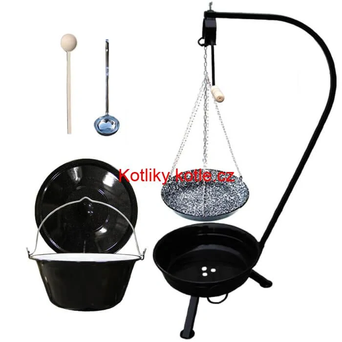 Smaltovaný kotlík 25 L (1,2 mm) + smaltovaná pánev + přenosné ohniště