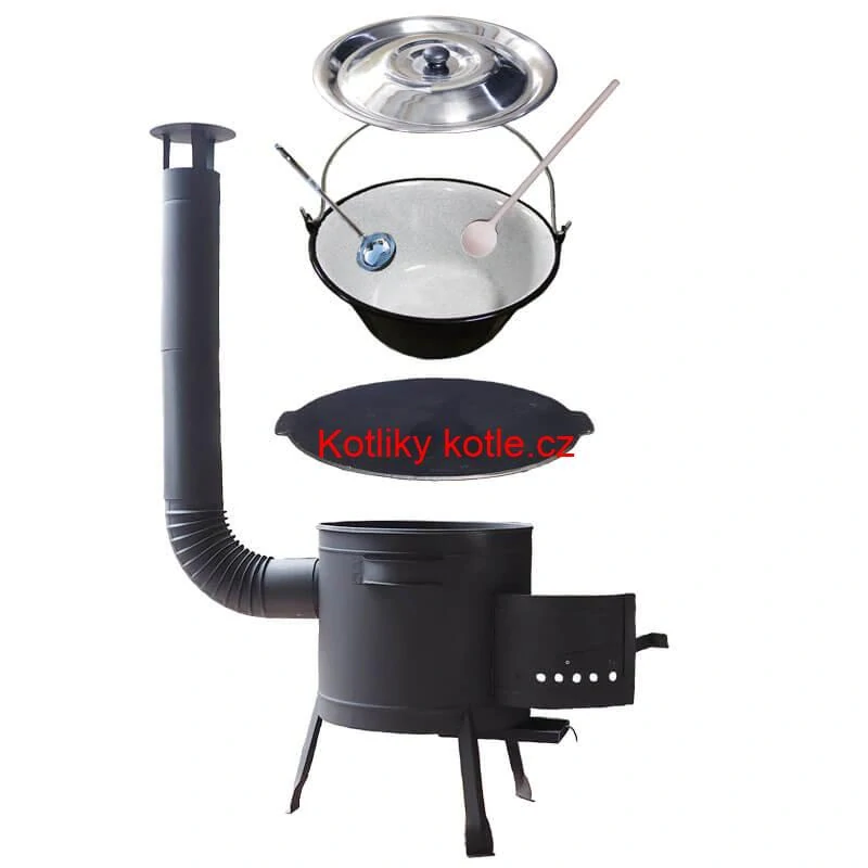 Smaltovaný kotlík 30 L + litinová pánev 45 cm + nízká žáruvzdorná kotlina 42 cm PLUS 600