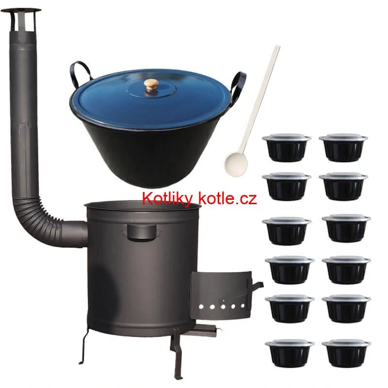 Smaltovaný kotel 70 L + silná kovová kotlina 53 cm (2 mm) STRONG PLUS 600 + misky 12 ks