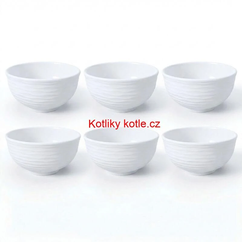 Sada 6 ks: Prémiové bílé misky s kamennou strukturou (750 ml)