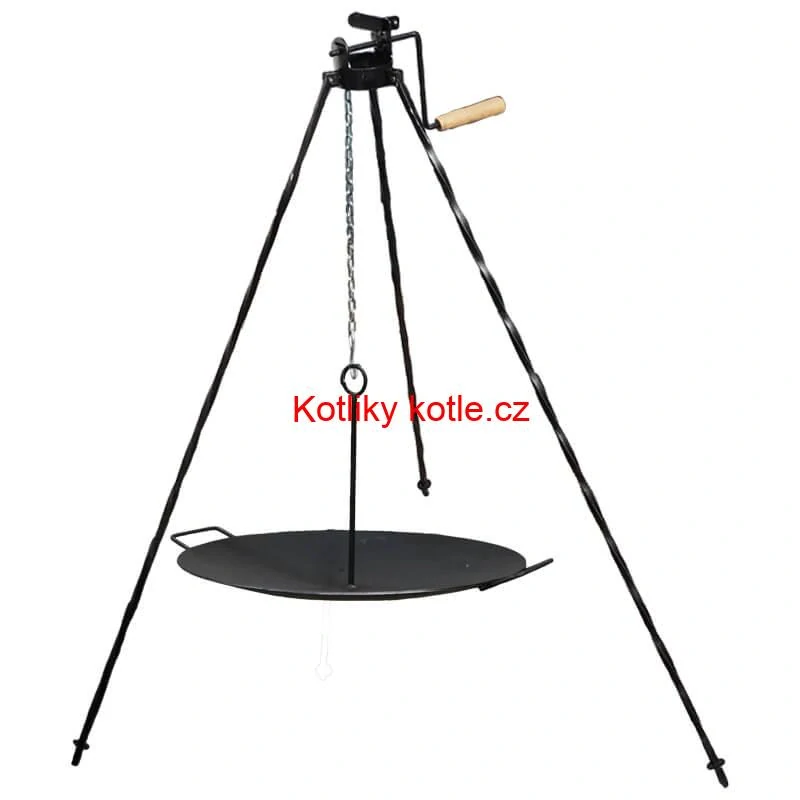 Grilovací souprava CLASSIC STEEL PRO: Trojnožka 1,2m s kladkou + Železná pánev 49 cm