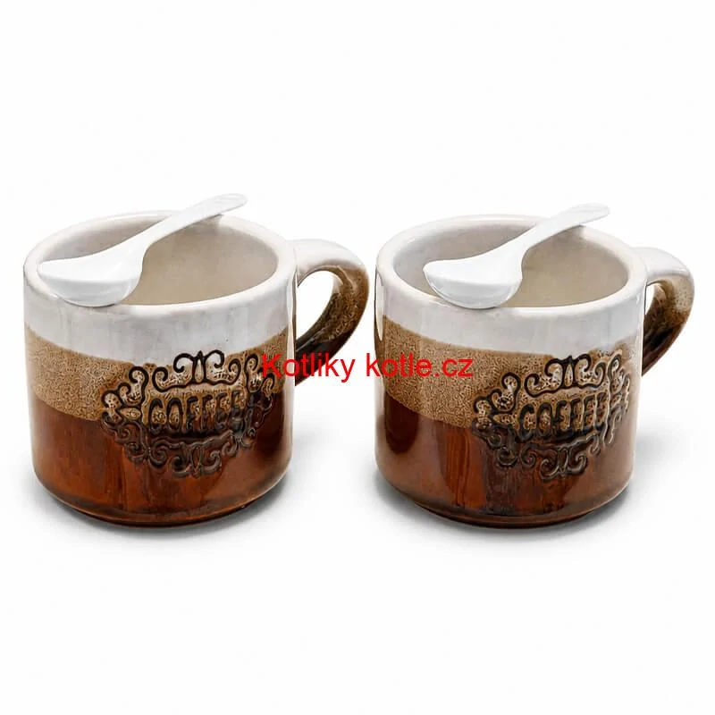 Keramické hrnky na kávu 150 ml COFFEE s lžičkami 2 ks