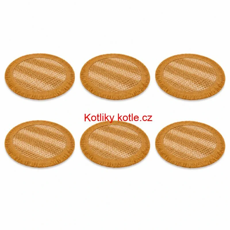 Kulaté přírodní podložky pod talíř se třásněmi 37 cm, 6 ks