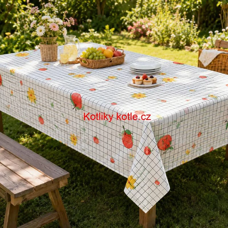 Omyvatelný ubrus Jablka a květiny 137 × 183 cm