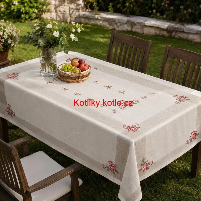 Hrubší textilní ubrus Růže Provence 130 × 180 cm
