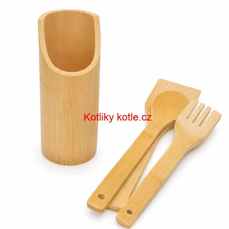 Dřevěná kuchyňská souprava se stojanem – 5 dílů