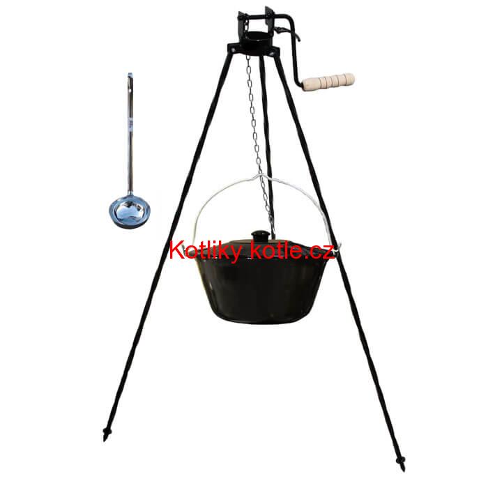 Smaltovaný kotlík 30 L + poklice + stojan s kladkou VAR