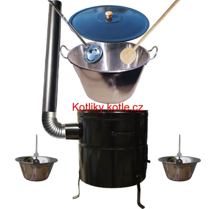 Zabijačkový nerezový kotel 80 L, kovová kotlina 58 cm, smaltovaná poklice + 2 servírovací nerezové kotlíky zdarma